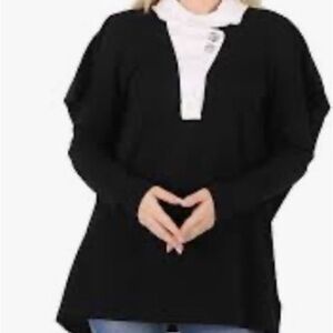 NWT Burberry Reconstructed long sleeve Black and White polo style top size small